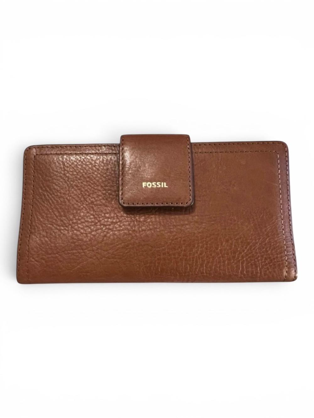 Fossil Logan Brown Cow Hide Pebbled Leather Bifold RFID Tab Wallet